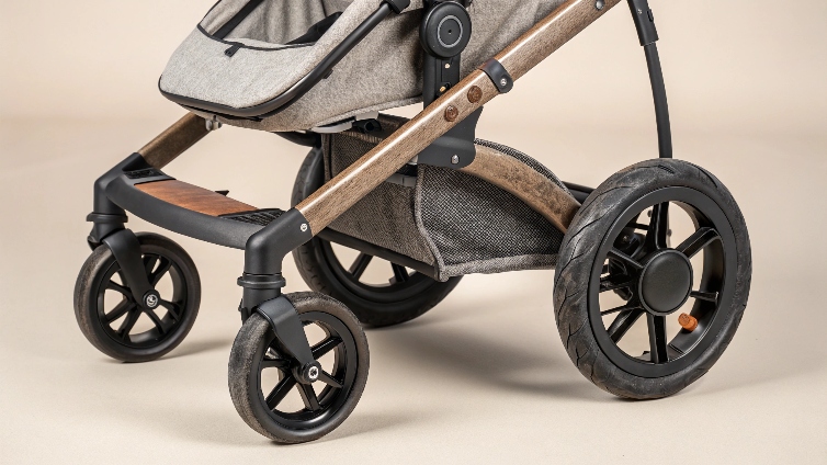 Person inspecting a used stroller