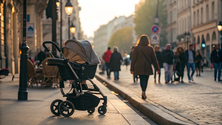 Stroller in crowded area