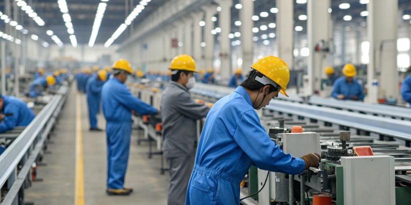Workers in a factory setting, symbolizing labor costs