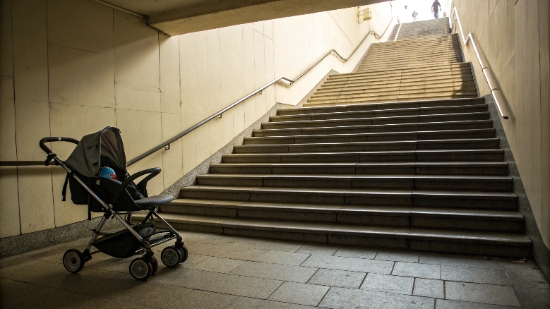 alt with keywords: Stroller and stairs