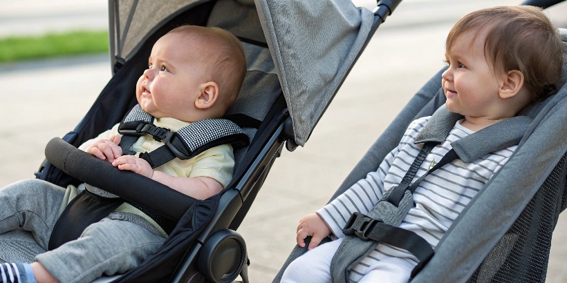 alt with keywords: Baby in stroller vs. baby in carrier