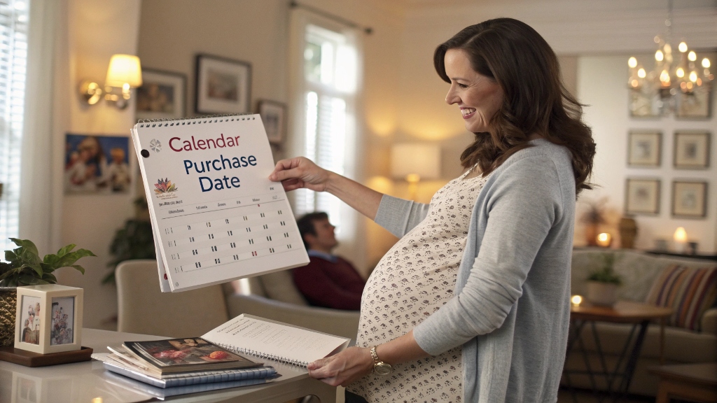 alt with keywords: Pregnant woman with calendar marking stroller purchase date