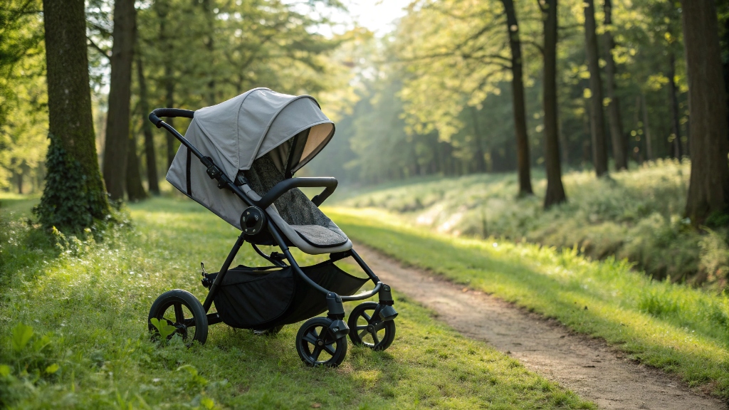 alt with keywords: A modern, lightweight travel stroller suitable for outdoor adventures