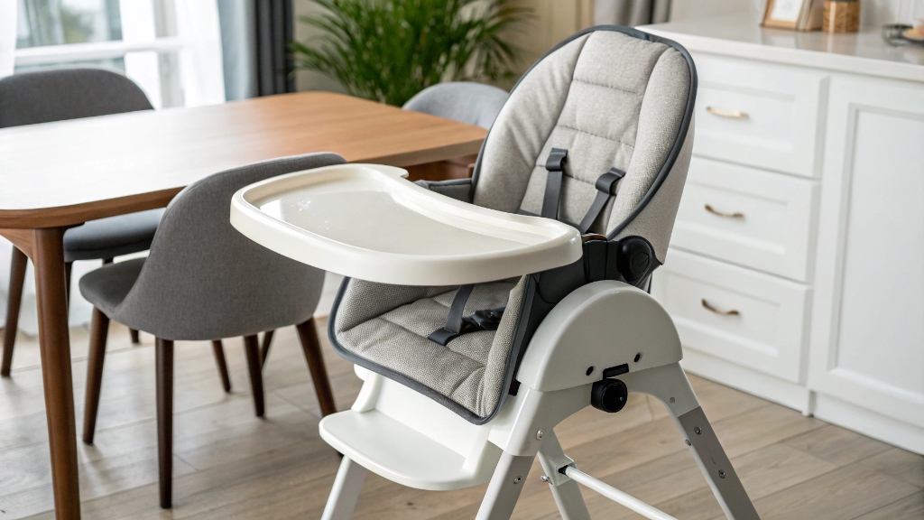 alt with keywords: A modern high chair factory assembly line showing various stages of production