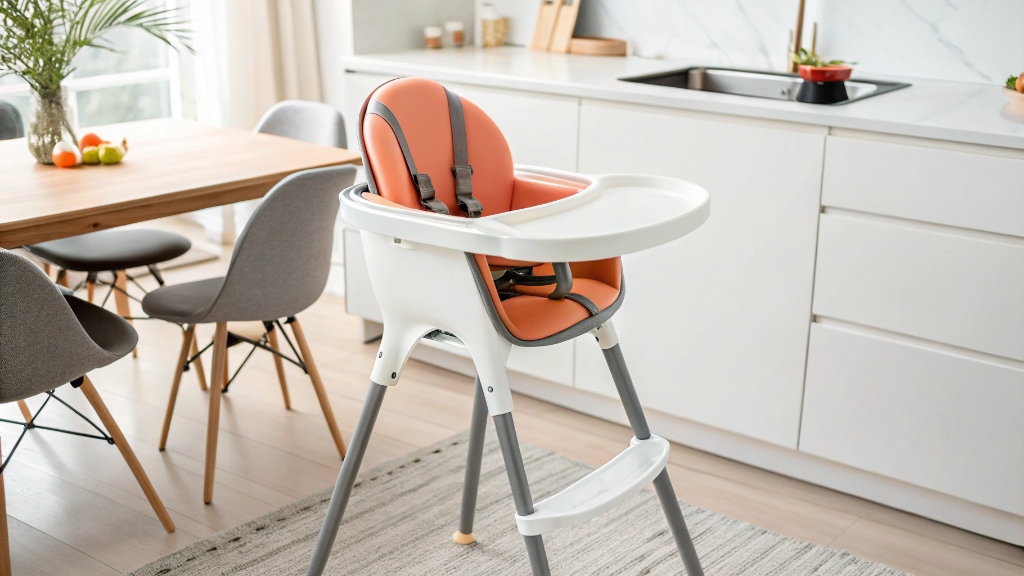 alt with keywords: A modern, safe highchair designed for young children