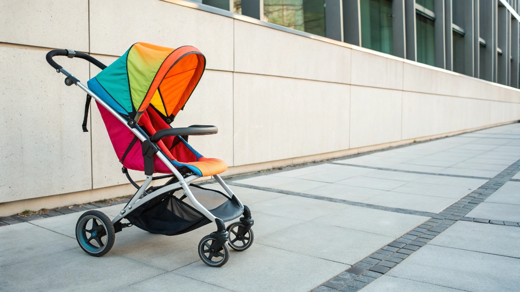 alt with keywords: Anodized aluminum stroller frame showing vibrant color