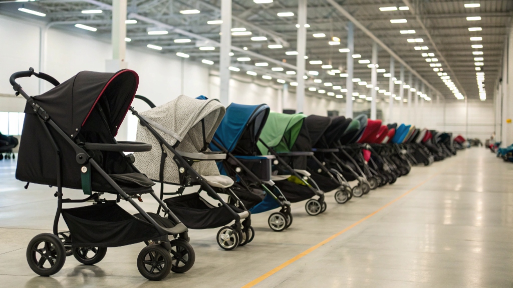 Baby strollers in a warehouse