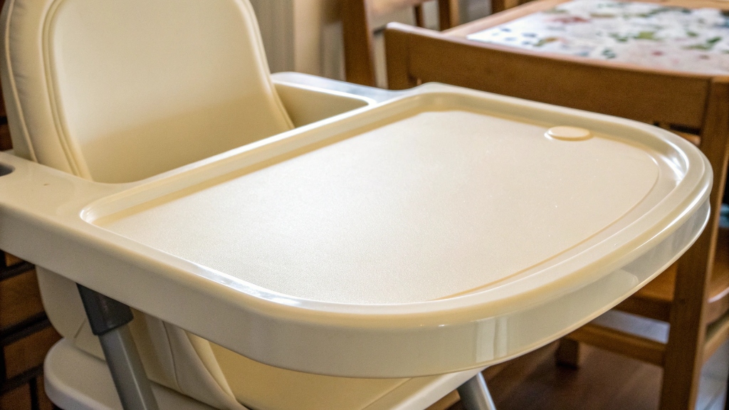 Close-up of a high chair tray with smooth edges