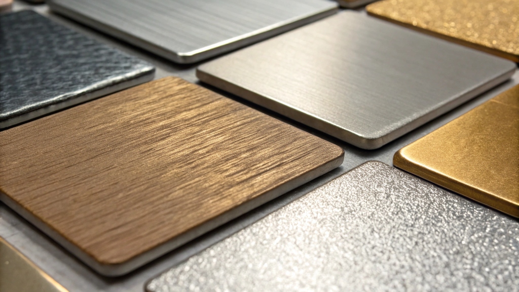 alt with keywords: Close-up of electroplated, painted, and powder-coated metal samples