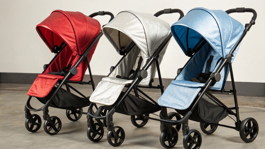 alt with keywords: Different colored stroller frames with various finishes