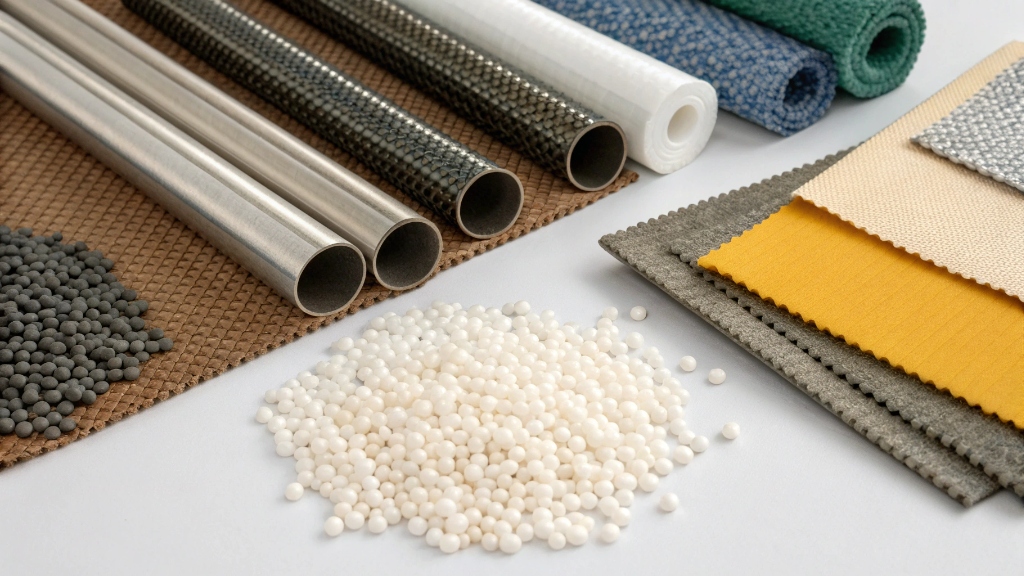 alt with keywords: Samples of high chair materials including plastic pellets, metal tubes, and fabric swatches