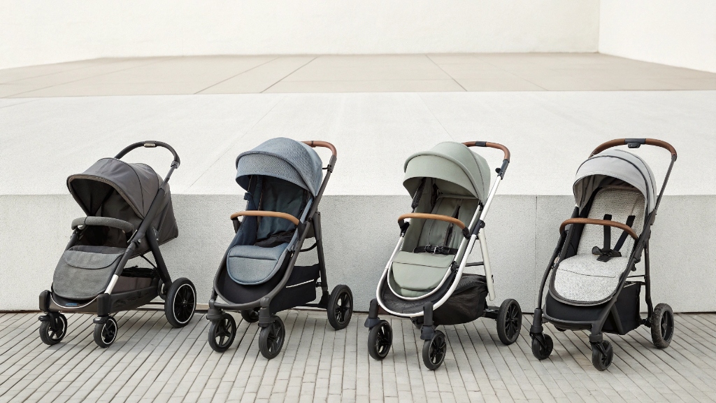A range of strollers from budget-friendly to luxury models lined up in a store