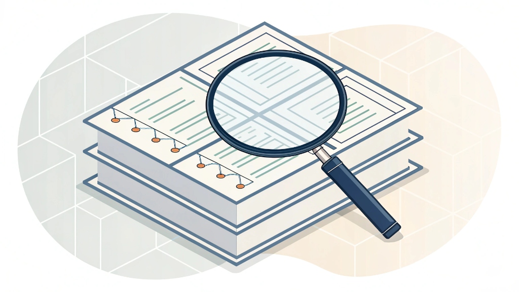 A stack of customs forms with a magnifying glass hovering over them, with AI data analysis overlay