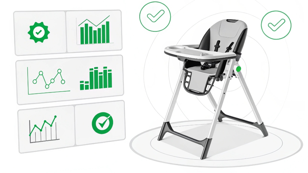 AI interface showing safety test results for a high chair, all green